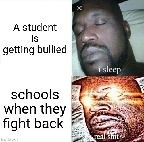 Sleeping Shaq | School's when A student is getting bullied; schools when they fight back | image tagged in memes,sleeping shaq | made w/ Imgflip meme maker