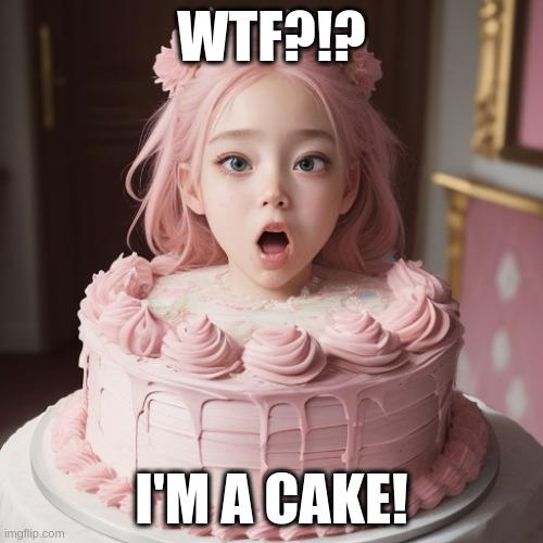 WTF? I'm a cake! | WTF?!? I'M A CAKE! | image tagged in birthday cake | made w/ Imgflip meme maker