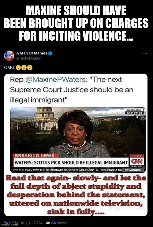 More proof dems hate the Constitution | MAXINE SHOULD HAVE BEEN BROUGHT UP ON CHARGES FOR INCITING VIOLENCE... | image tagged in mad maxine,does it again,dems hate the constitution | made w/ Imgflip meme maker