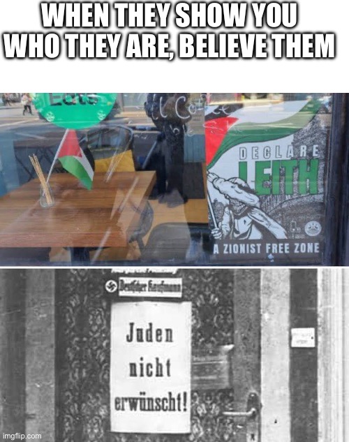 They are lying when they say they don’t hate Jews | WHEN THEY SHOW YOU WHO THEY ARE, BELIEVE THEM | image tagged in israel,palestine,antisemitism,politics | made w/ Imgflip meme maker