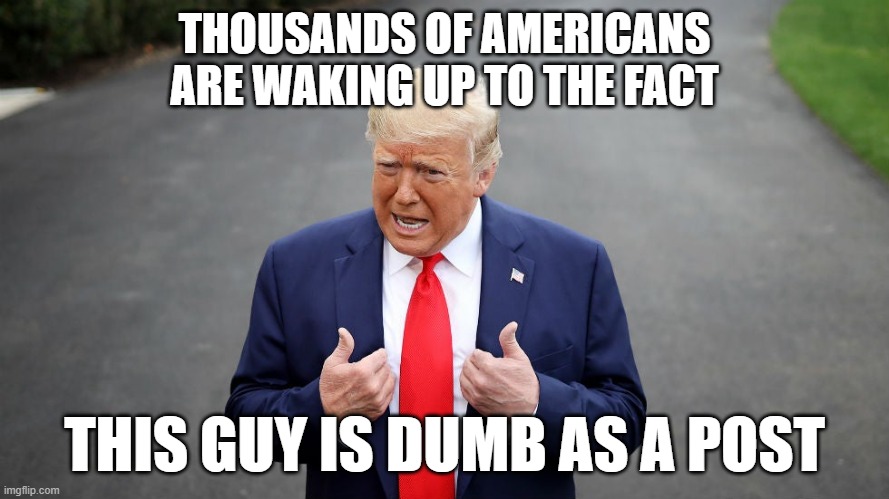 THOUSANDS OF AMERICANS ARE WAKING UP TO THE FACT; THIS GUY IS DUMB AS A POST | made w/ Imgflip meme maker