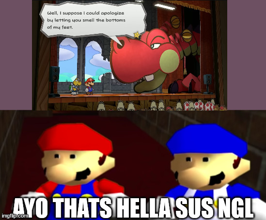 SUS DRAGON | AYO THATS HELLA SUS NGL | image tagged in ayo thats kinda sus bro ngl,paper mario | made w/ Imgflip meme maker