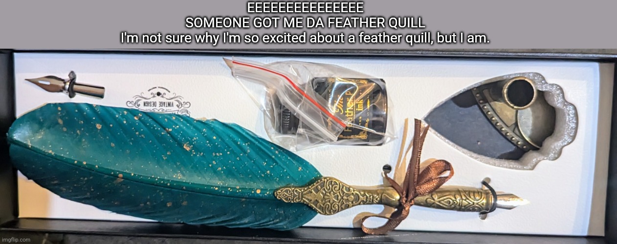 Feather quill : D | EEEEEEEEEEEEEEE 
SOMEONE GOT ME DA FEATHER QUILL 
I'm not sure why I'm so excited about a feather quill, but I am. | image tagged in feather quill | made w/ Imgflip meme maker