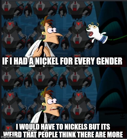 2 nickels | IF I HAD A NICKEL FOR EVERY GENDER I WOULD HAVE TO NICKELS BUT ITS WEIRD THAT PEOPLE THINK THERE ARE MORE | image tagged in 2 nickels | made w/ Imgflip meme maker