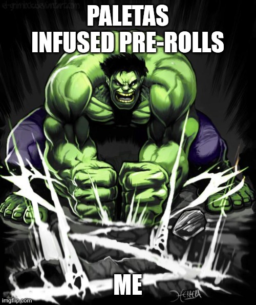 They hit HARD | PALETAS INFUSED PRE-ROLLS; ME | image tagged in hulk smash | made w/ Imgflip meme maker