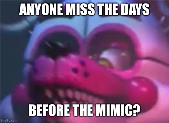 The good old days | ANYONE MISS THE DAYS; BEFORE THE MIMIC? | image tagged in fnaf,the mimic,mimic,funtime foxy,fnaf sister location | made w/ Imgflip meme maker