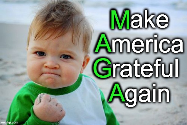 MAGA! | M; Make
America
Grateful 
Again; A; G; A | image tagged in success kid,make america great again,success,gratitude,maga,thankful | made w/ Imgflip meme maker