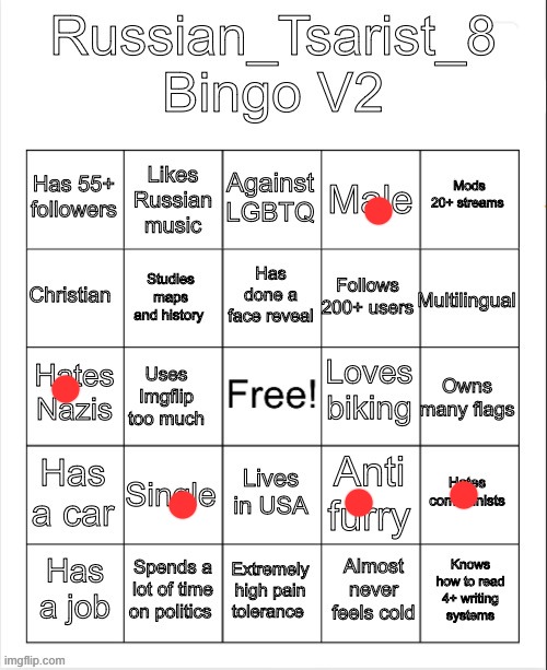 Russian_Tsarist_8 Bingo V2 | image tagged in russian_tsarist_8 bingo v2 | made w/ Imgflip meme maker