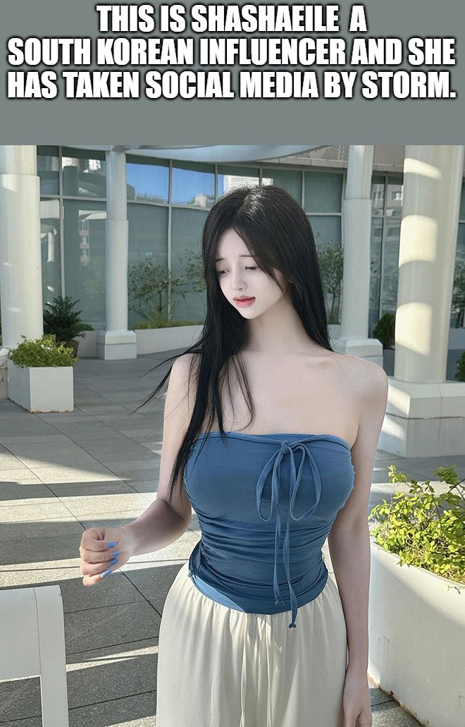 Shashaeile is a South Korean influencer and has taken social media by storm | THIS IS SHASHAEILE  A SOUTH KOREAN INFLUENCER AND SHE HAS TAKEN SOCIAL MEDIA BY STORM. | image tagged in shashaeile,kewlew | made w/ Imgflip meme maker