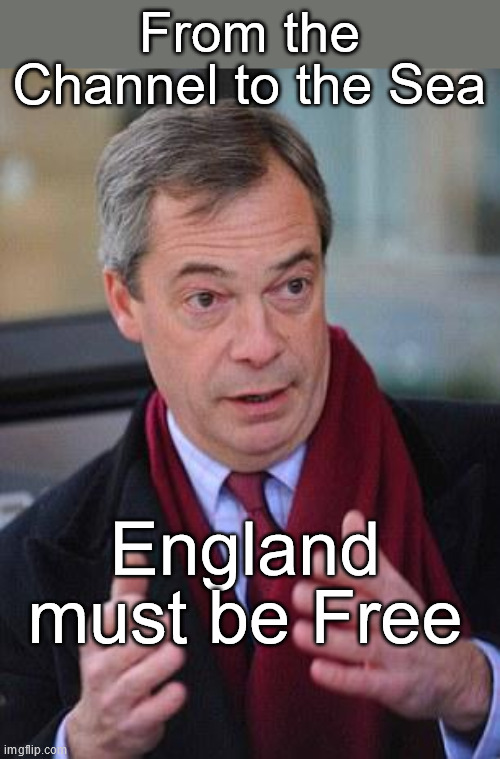 English Rallying Cry | From the Channel to the Sea; England must be Free | image tagged in nigel farage | made w/ Imgflip meme maker