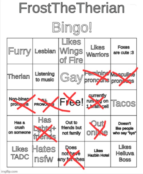 Frost the Therians bingo | image tagged in frost the therians bingo | made w/ Imgflip meme maker