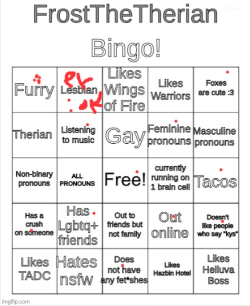 Frost the Therians bingo | image tagged in frost the therians bingo | made w/ Imgflip meme maker