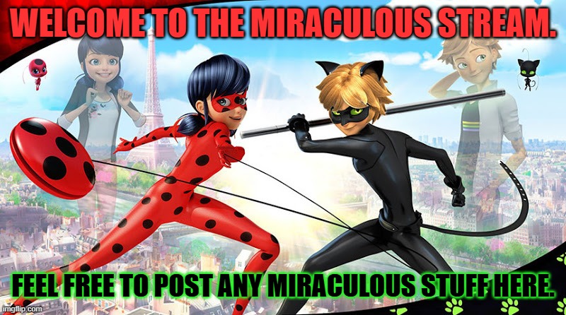 A warm welcome from Ladybug and Cat Noir | WELCOME TO THE MIRACULOUS STREAM. FEEL FREE TO POST ANY MIRACULOUS STUFF HERE. | image tagged in miraculous ladybug | made w/ Imgflip meme maker