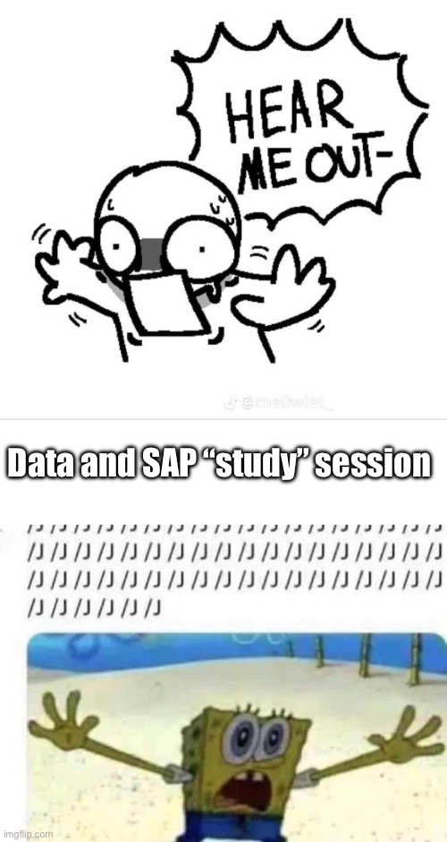 I SWEAR THIS IS A JOKE | Data and SAP “study” session | image tagged in hear me out,spongebob slash j | made w/ Imgflip meme maker