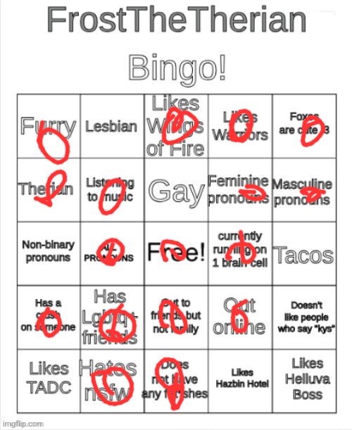 Frost the Therians bingo | image tagged in frost the therians bingo | made w/ Imgflip meme maker