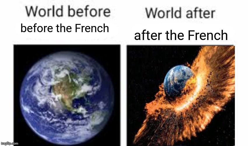 Did nothing good | after the French; before the French | image tagged in the world before x and after x,memes,shitpost,msmg,oh wow are you actually reading these tags | made w/ Imgflip meme maker