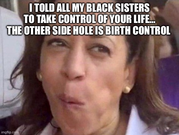 Many speaks truth | I TOLD ALL MY BLACK SISTERS TO TAKE CONTROL OF YOUR LIFE… THE OTHER SIDE HOLE IS BIRTH CONTROL | image tagged in kamala harris,memes,gifs,funny | made w/ Imgflip meme maker