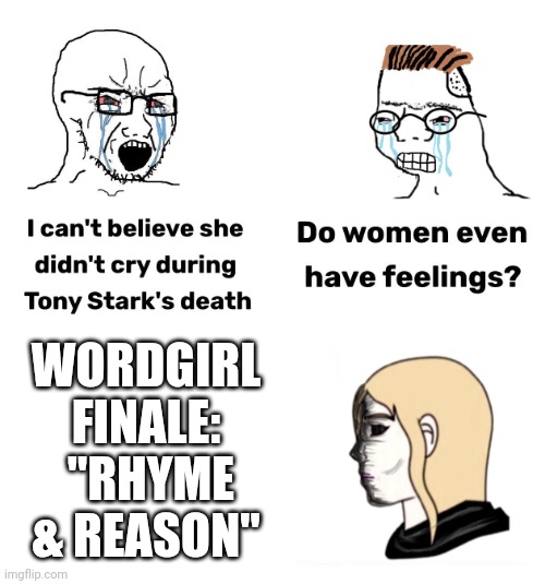 Women absolutely have feelings (everyone does, in fact) | WORDGIRL FINALE:
 "RHYME & REASON" | image tagged in do women have feelings | made w/ Imgflip meme maker