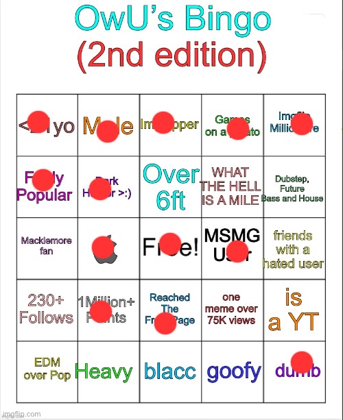 Pretty basic so it’s the only reason I got a bingo | image tagged in owu s bingo | made w/ Imgflip meme maker