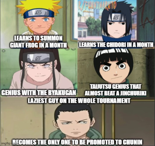 Just be lazy! | image tagged in shikamaru,naruto,sasuke,neji,rock lee,chunin | made w/ Imgflip meme maker