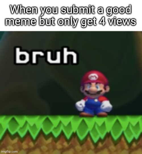 Mario Bruh | When you submit a good meme but only get 4 views | image tagged in mario bruh | made w/ Imgflip meme maker