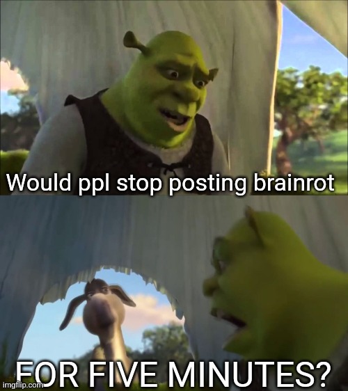 shrek five minutes | Would ppl stop posting brainrot FOR FIVE MINUTES? | image tagged in shrek five minutes | made w/ Imgflip meme maker