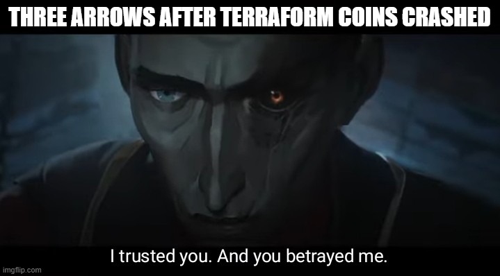 I trusted you and you betrayed me | THREE ARROWS AFTER TERRAFORM COINS CRASHED | image tagged in i trusted you and you betrayed me | made w/ Imgflip meme maker