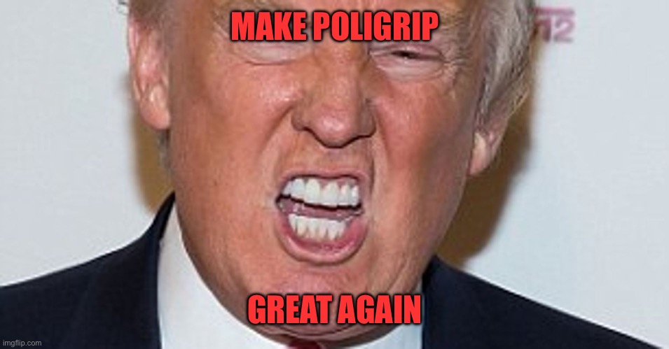 Trump's teeth, nasty snarl | MAKE POLIGRIP; GREAT AGAIN | image tagged in trump's teeth nasty snarl | made w/ Imgflip meme maker