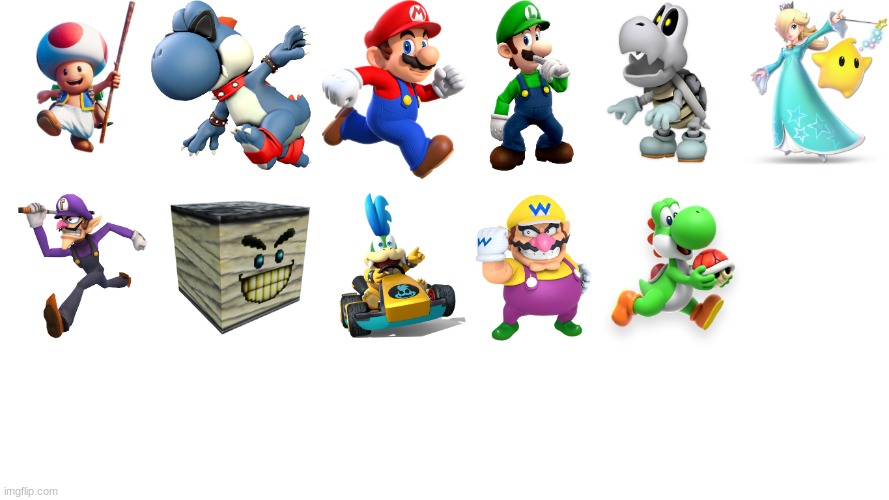 comment MORE mario characters (may or may not have stuffed yoshi in there) | made w/ Imgflip meme maker