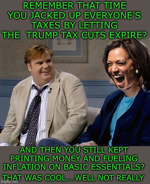 Yep | REMEMBER THAT TIME YOU JACKED UP EVERYONE’S TAXES BY LETTING THE  TRUMP TAX CUTS EXPIRE? AND THEN YOU STILL KEPT PRINTING MONEY AND FUELING INFLATION ON BASIC ESSENTIALS? THAT WAS COOL….WELL NOT REALLY | image tagged in remember that time,kamala harris | made w/ Imgflip meme maker