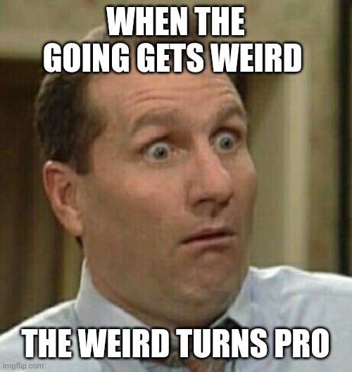Strange quote | WHEN THE GOING GETS WEIRD; THE WEIRD TURNS PRO | image tagged in funny memes | made w/ Imgflip meme maker