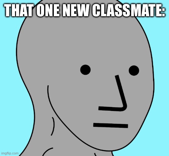 New kids be straight NPC’s sometimes | THAT ONE NEW CLASSMATE: | image tagged in npc wojak,school | made w/ Imgflip meme maker