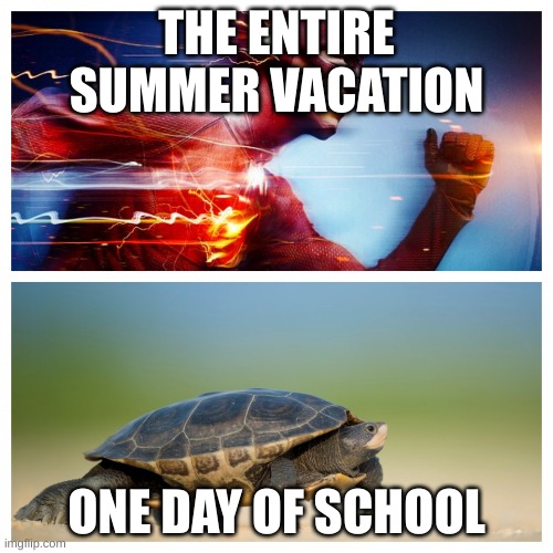 Fast vs. Slow | THE ENTIRE SUMMER VACATION; ONE DAY OF SCHOOL | image tagged in fast vs slow | made w/ Imgflip meme maker