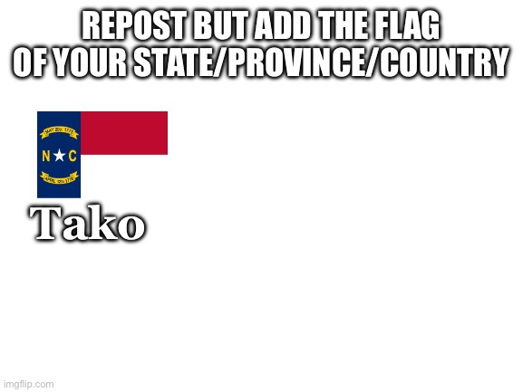 Blank White Template | REPOST BUT ADD THE FLAG OF YOUR STATE/PROVINCE/COUNTRY; Tako | image tagged in blank white template | made w/ Imgflip meme maker