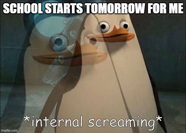 Private Internal Screaming | SCHOOL STARTS TOMORROW FOR ME | image tagged in private internal screaming | made w/ Imgflip meme maker