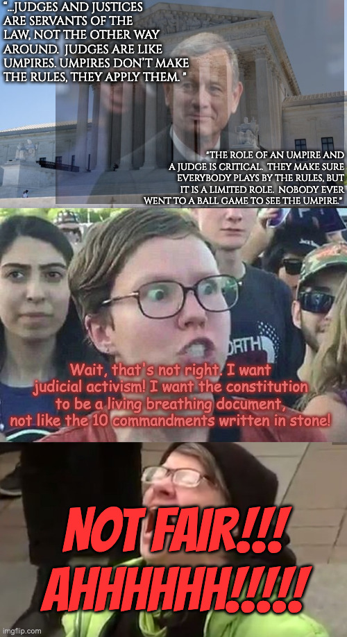 “…JUDGES AND JUSTICES ARE SERVANTS OF THE LAW, NOT THE OTHER WAY AROUND.  JUDGES ARE LIKE UMPIRES. UMPIRES DON’T MAKE THE RULES, THEY APPLY  | image tagged in scotus building,triggered liberal,screaming liberal | made w/ Imgflip meme maker