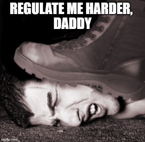 Regulate me harder, daddy | REGULATE ME HARDER, 
DADDY | image tagged in boot on face | made w/ Imgflip meme maker