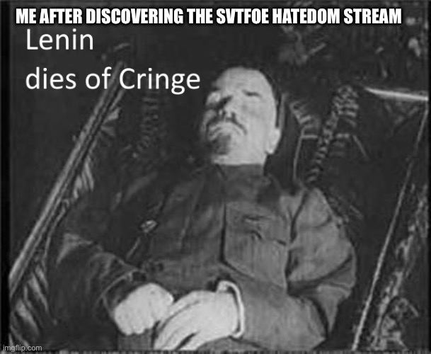 Lenin dies of CRINGE | ME AFTER DISCOVERING THE SVTFOE HATEDOM STREAM | image tagged in lenin dies of cringe | made w/ Imgflip meme maker