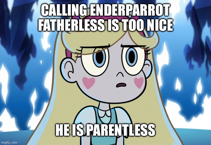 Star Butterfly looking serious | CALLING ENDERPARROT FATHERLESS IS TOO NICE; HE IS PARENTLESS | image tagged in star butterfly looking serious | made w/ Imgflip meme maker