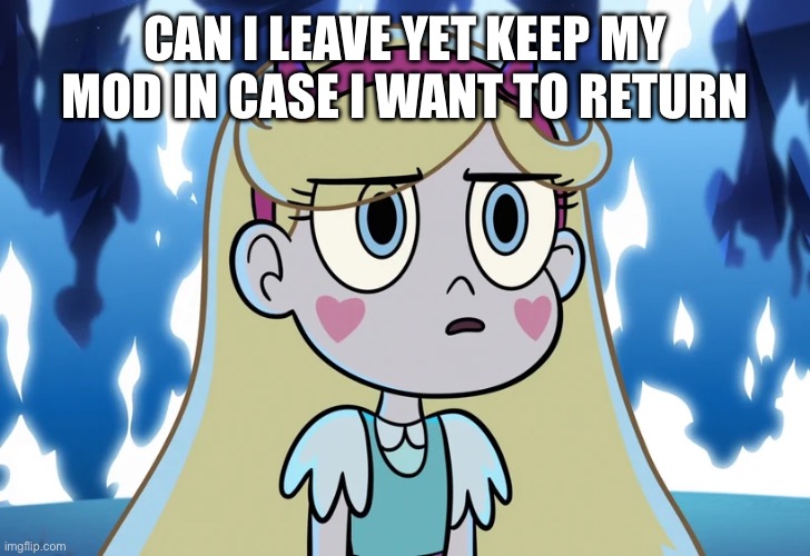 (Freaky: If you want) | CAN I LEAVE YET KEEP MY MOD IN CASE I WANT TO RETURN | image tagged in star butterfly looking serious | made w/ Imgflip meme maker