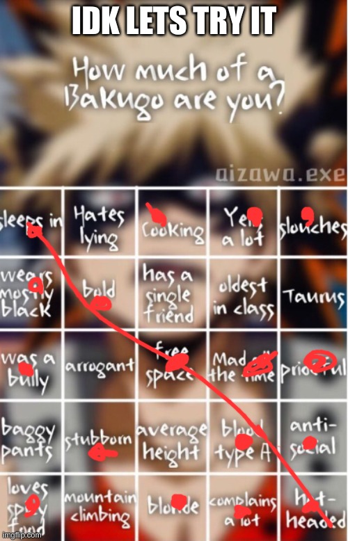 How much of Bakugo are you | IDK LETS TRY IT | image tagged in how much of bakugo are you | made w/ Imgflip meme maker