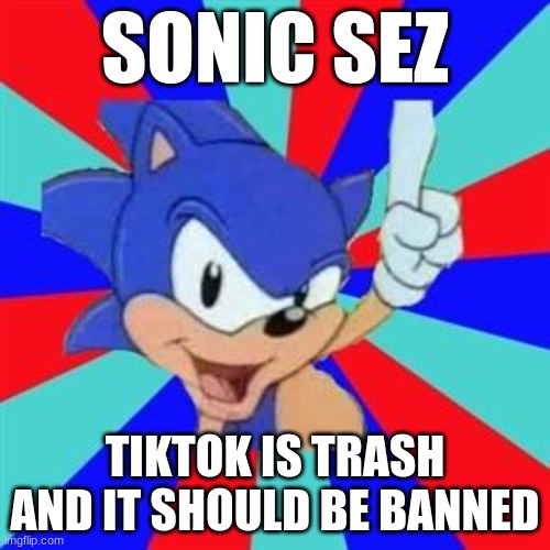 tik tok has actually caused some controversial problems guys! | SONIC SEZ; TIKTOK IS TRASH AND IT SHOULD BE BANNED | image tagged in sonic sez,tik tok sucks | made w/ Imgflip meme maker