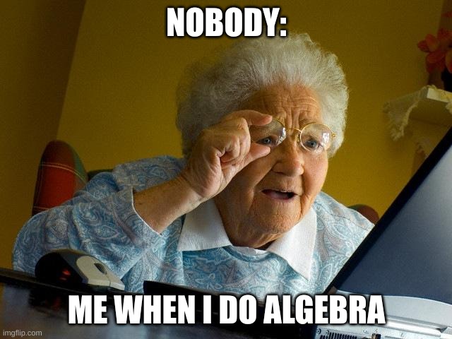 Algebra | NOBODY:; ME WHEN I DO ALGEBRA | image tagged in memes,grandma finds the internet | made w/ Imgflip meme maker