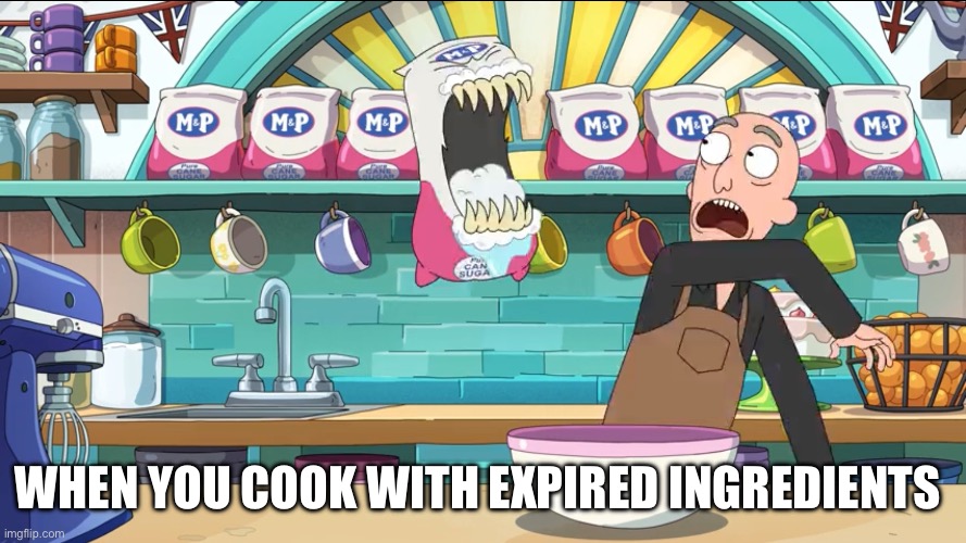 Passed the Expiration | WHEN YOU COOK WITH EXPIRED INGREDIENTS | image tagged in solar opposites,cooking,bad food,meme parody,killer | made w/ Imgflip meme maker