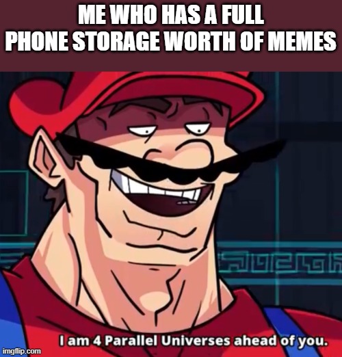 I Am 4 Parallel Universes Ahead Of You | ME WHO HAS A FULL PHONE STORAGE WORTH OF MEMES | image tagged in i am 4 parallel universes ahead of you | made w/ Imgflip meme maker