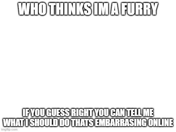 guess IT NOW MOTHE F***ERS | WHO THINKS IM A FURRY; IF YOU GUESS RIGHT YOU CAN TELL ME WHAT I SHOULD DO THATS EMBARRASING ONLINE | image tagged in memes | made w/ Imgflip meme maker