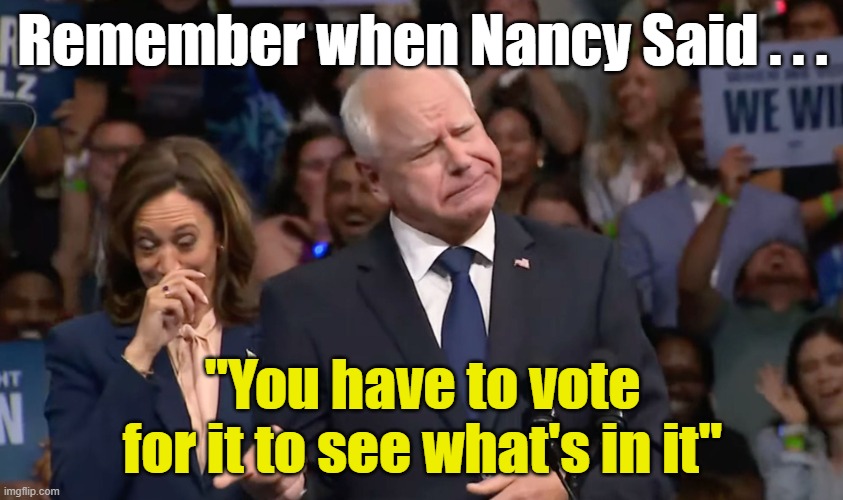 Harris/Walz Invisible Candidates | Remember when Nancy Said . . . "You have to vote for it to see what's in it" | image tagged in tim walz and kamala harris | made w/ Imgflip meme maker