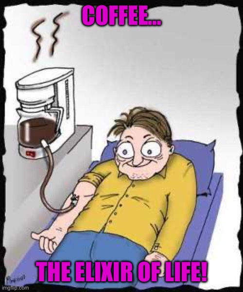 Coffee addict | COFFEE…; THE ELIXIR OF LIFE! | image tagged in coffee addict | made w/ Imgflip meme maker