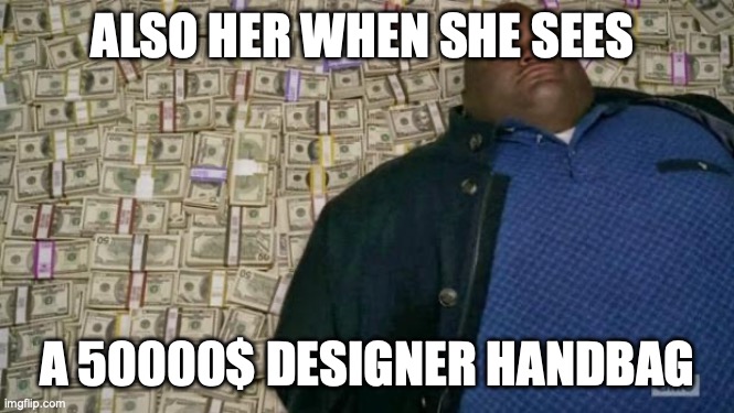 mother | ALSO HER WHEN SHE SEES; A 50000$ DESIGNER HANDBAG | image tagged in huell money | made w/ Imgflip meme maker