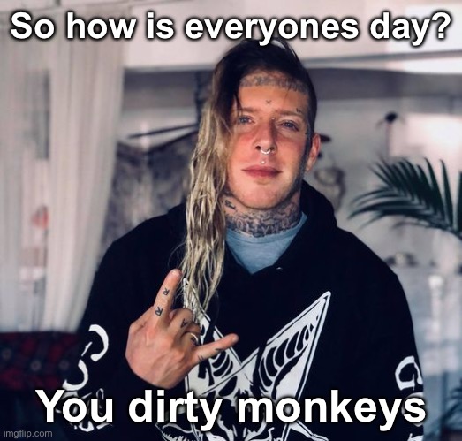 Tom MacDonald | So how is everyones day? You dirty monkeys | image tagged in tom macdonald | made w/ Imgflip meme maker